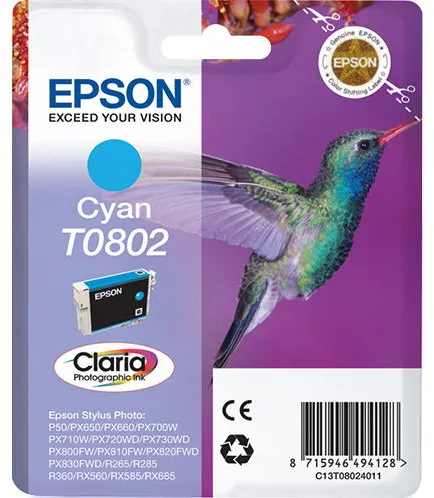 Epson T0802 C13T08024011 Cyan-Tintenpatrone, 350 Seiten