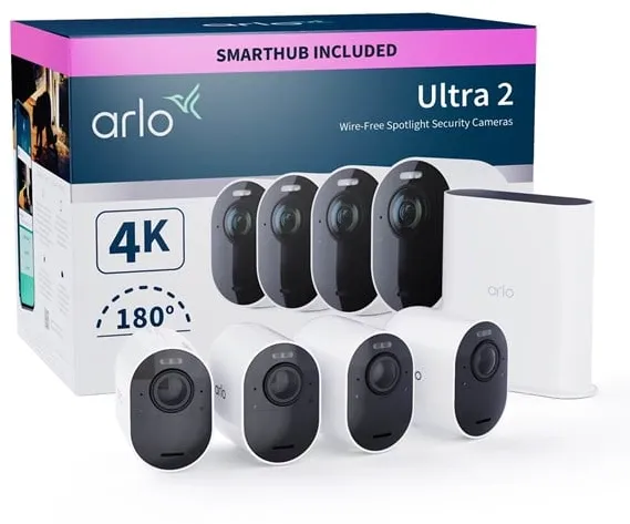 Arlo Ultra 2 4K UHD Kabelloses Sicherheitskamerasystem - 4 Kameras